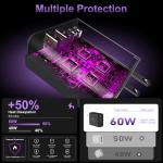 USB C Fast Wall Charger Block, 2Pack 60W USBC Charging Cubes, 5-Port PD+QC Power apter Multiport Brick Type C Box Plug for Phone 16/15/14/13/12/11/Pro Max/Plus, P Mini/Pro/S25/S24-Black