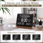Raynic Digital Clock, 11.5" Large Display Calendar Clock with Day and Date, Indoor Temperature, justable Brightness, Snooze,12/24H, DST for Home, Office, Elderly