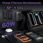 USB C Fast Wall Charger Block, 2Pack 60W USBC Charging Cubes, 5-Port PD+QC Power apter Multiport Brick Type C Box Plug for Phone 16/15/14/13/12/11/Pro Max/Plus, P Mini/Pro/S25/S24-Black