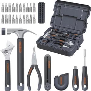 Teslong 27 Pcs Home Repair Tool Kit, Basic Hand Tool Set with Storage Case, Screwdriver, Wrench, Hammer, Tape Measure, Pliers, Utility Knife, Household Essentials tool Set for Car Dorm Repairs & DIY
