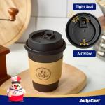 JOLLY CHEF 100 Pack 12 oz Coffee Cups with Lids, Sleeves and Stirrers, Disposable Black Hot Paper Coffee Cups for all Kinds of Beverages