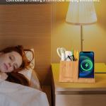 Bamboo Pen Holder for Desk & Nightstand Organizer with Fast Wireless Charging for iPhone, Samsung & More – Office Desk Accessories for Men/Women (Bamboo)