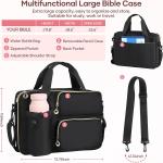 Bible Cover Case for Women, Large Bible Bag with Removable Pencil Case, Water Bottle Pocket and Shoulder Strap for Bible Study Supplies, Church Carrying Journaling Kit, Christian Gift for Women