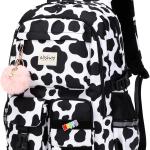 abshoo Big Student Laptop Backpack For College Women Middle High School Teen Girls Bookbag Travel Daypack (Cow Print Black)