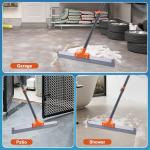 Rubber Floor Squeegee for Concrete Floor, Tile Floor, Metal Aluminium Heavy Duty Garage Shower Floor Squeegee Broom for Removing Water, Commercial Scrubber Mop with Extendable Long Handle