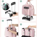 Rolling Teacher Bag with 15.6" Laptop Compartment & Accordion File Organizer, Wheeled Work Briefcase Tote with Detachable Trolley for Women, Pink