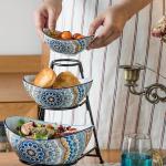 YHOSSEUN 3 Tier Serving Bowls, Serving Dishes for Entertaining Porcelain Serving Trays and Platters Tiered Bowl Set with Collapsible Thicker Sturdier Metal Rack