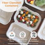 World Centric Compostable Fiber Hinged Hoagie Box 9x6x3 - Plant Fiber with no ded PFAS - 100 Pack