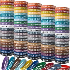 60 Pieces Jesus Loves You Silicone Wristbands - Colorful Christian Bracelets Bulk - Motivational Rubber Inspirational Bracelet for Men Women Party Favors