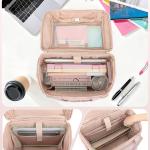 Rolling Teacher Bag with 15.6" Laptop Compartment & Accordion File Organizer, Wheeled Work Briefcase Tote with Detachable Trolley for Women, Pink