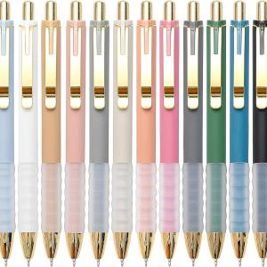 Linbsunne Ballpoint Pens Black Medium Point 1mm Pen with Super Soft Grip Ball Point Pen for Men Women Retractable Pens (gold-12 pcs)