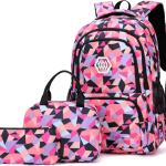 3Pcs Geometric Print Girls Backpack and Lunch Bag Set for Kids Elmentary Middle School Bags Bookbag