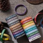 60 Pieces Jesus Loves You Silicone Wristbands - Colorful Christian Bracelets Bulk - Motivational Rubber Inspirational Bracelet for Men Women Party Favors