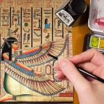 NileCart 8x12 in Egyptian Papyrus Paper – Blank Art Paper Crafting Supplies Set with Hieroglyphic Alphabet Stencil Ruler and Bookmarks. (10 Sheets)