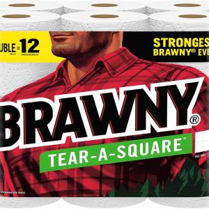Brawny® Tear-A-Square® Paper Towels, 6 Double Rolls = 12 Regular Rolls