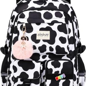 abshoo Big Student Laptop Backpack For College Women Middle High School Teen Girls Bookbag Travel Daypack (Cow Print Black)