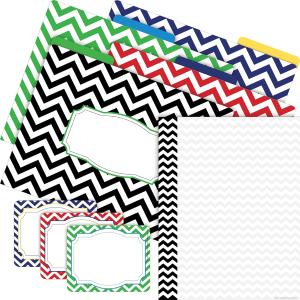Barker Creek Get Organized Office Kit, Nautical Chevron, 12 Coordinating File Folders printed on 14pt stock, 50 Sheets of Colorful Computer Paper, and 45 Versatile Self-hesive Labels/Name Tags (138)
