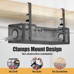 Under Desk Cable Management Tray Black, Cinati Wire Organizers No Drill, Cable Tray with Clamp for Wire Management, Cord Organization Box for Office, Home - No Damage to Desk