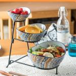 YHOSSEUN 3 Tier Serving Bowls, Serving Dishes for Entertaining Porcelain Serving Trays and Platters Tiered Bowl Set with Collapsible Thicker Sturdier Metal Rack