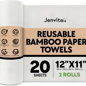 Reusable Bamboo Paper Towels |Heavy Duty, Absorbent & Durable | Reusable Washable Paper Towels | FSC Certified | 100% Rayon Derived From Bamboo | Kitchen Towels | 20 Sheets, 12"x11" | 2 Rolls
