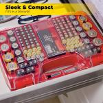 Ontel Battery Ddy Storage & Organizer Case with Tester, Stores & Protects Up to 180 Batteries, Double-Sided, Durable Design with Clear Locking Lid, Secure Latches & Portable Carrying Handle - Red