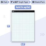 Mr. Pen- Bulk Graph Paper P 11"x8.5", 24 Pack, 30 Sheets/Pack, 4x4 Qu-Ruled Graph Paper, 4 Squares per Inch, Bulk Grid Paper P, Square Graphing Paper, 11 Inch x 8.5 Inch, White